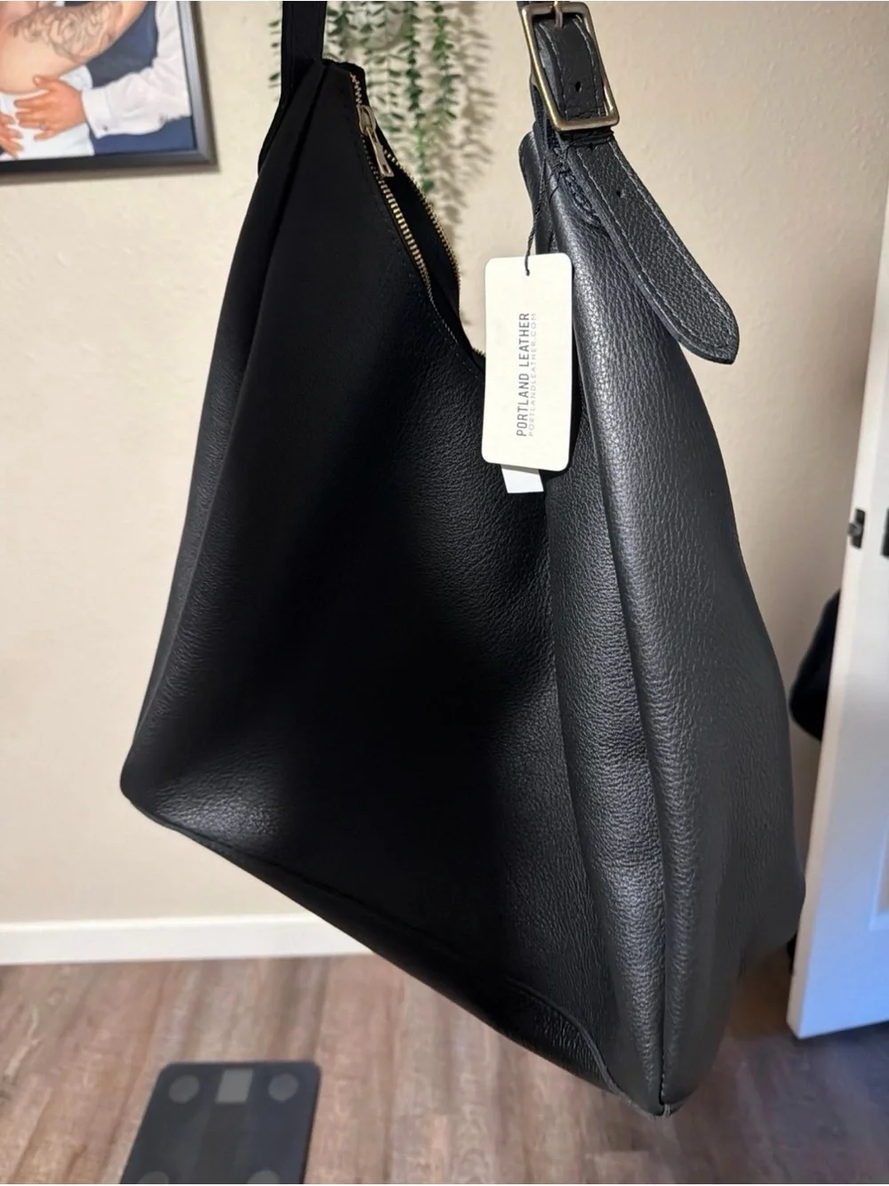 Portland Leather oversized Asher Black Pebbled Leather Shoulder Hobo